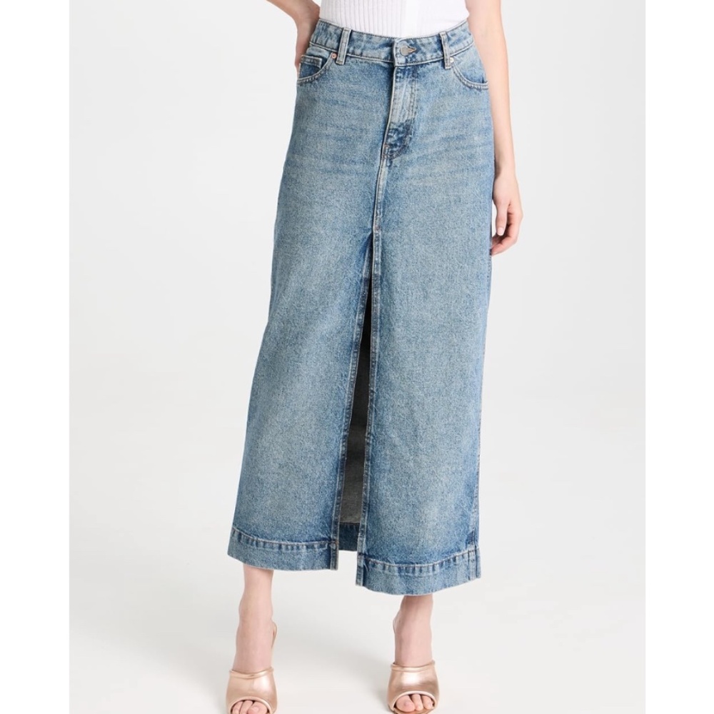 DL1961 NWT Asra Denim Maxi Skirt Slit Front 28 Non Stretch Jean Aged Vintage